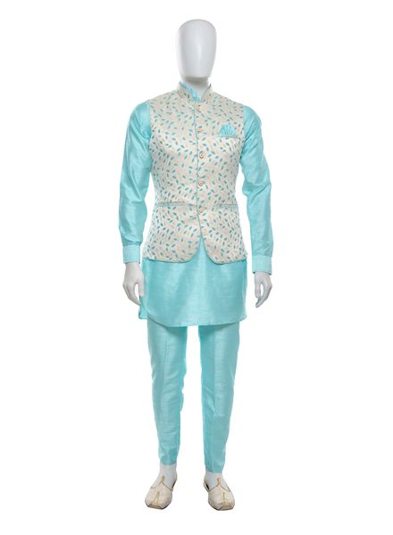 Kurta Pajama Polyester Cotton Party Wear Slim Fit Stand Collar Full Sleeves Printed Regular La Scoot Bridges Pants With Waistcoat